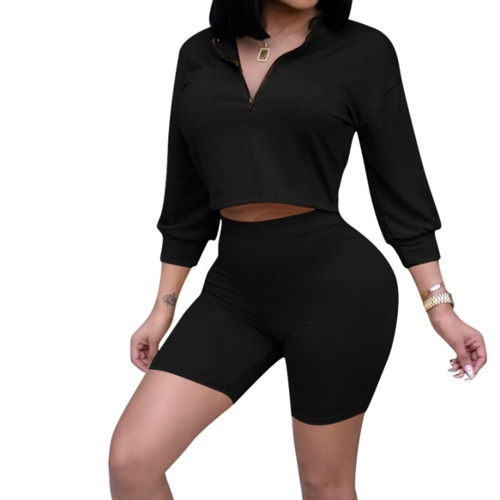 Black Cropped Pullover Set